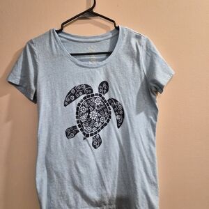 St. John's Bay Light Blue Tee with Navy Turtle Graphic